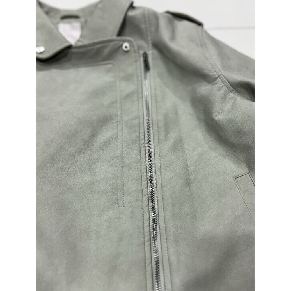 LC Lauren Conrad Womens Sz XL Faux Leather Moto Jacket Gray Asymmetrical Zip - Picture 2 of 4